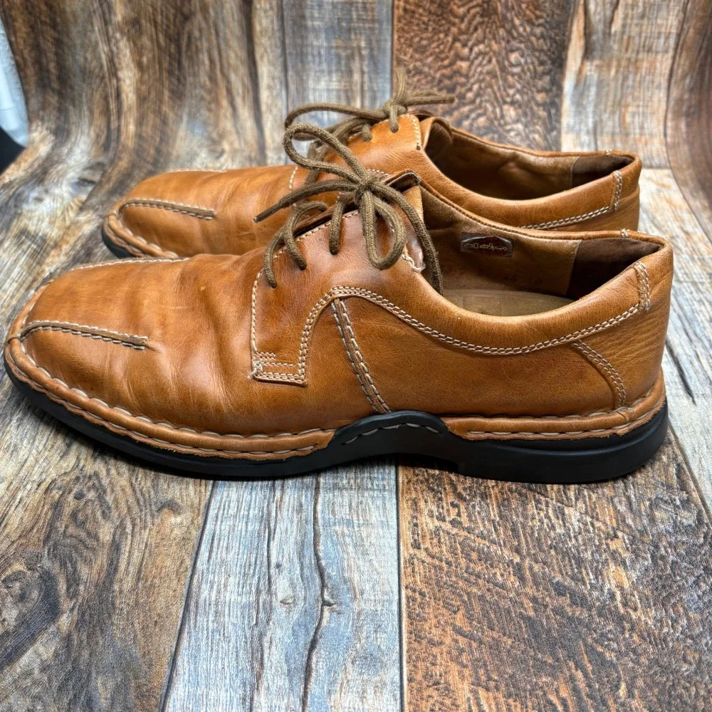 Josef Seibel Mens 10 Brown Leather Shoes Comfort Casual Lace Up Square Toe Brown
